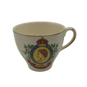 Queen Elizabeth II CORONATION MUG Cup 1953 England Gold Rim Vintage